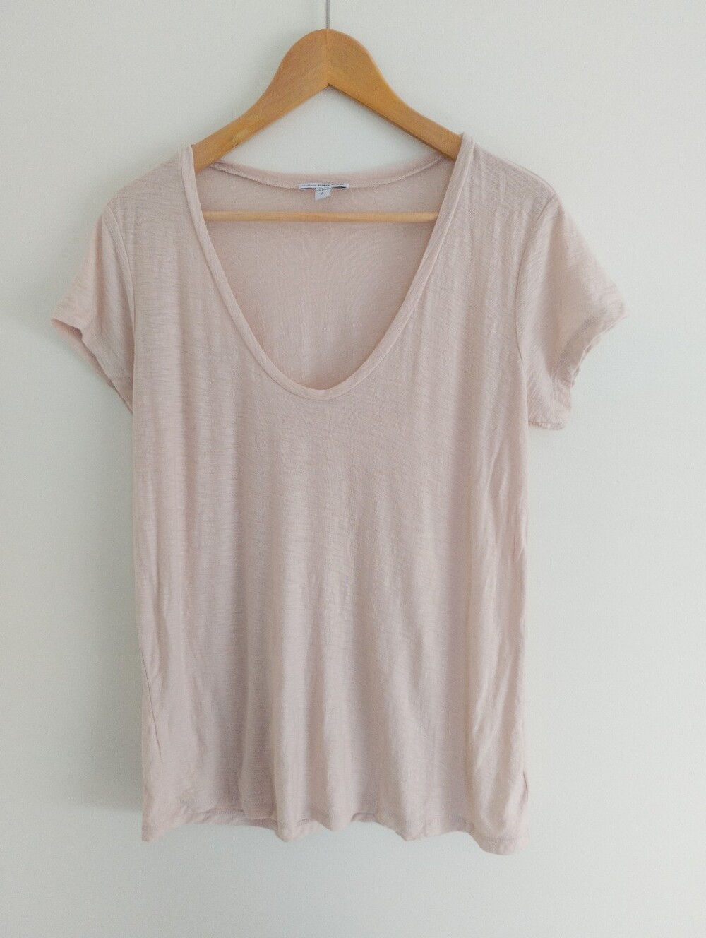 James Perse Standard Deep Scoop Neck Tee Size XL Blush Pink Cotton Modal